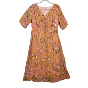 BCBGeneration Paisley Casual Button Front A-Line Midi Dress